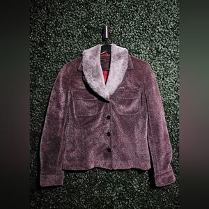 Women's Shimmery Jacket with Faux Fur Collar